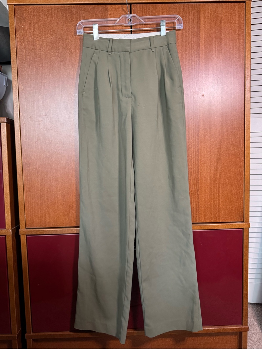 Quince Olive Green Wide-Leg High-Rise Trousers